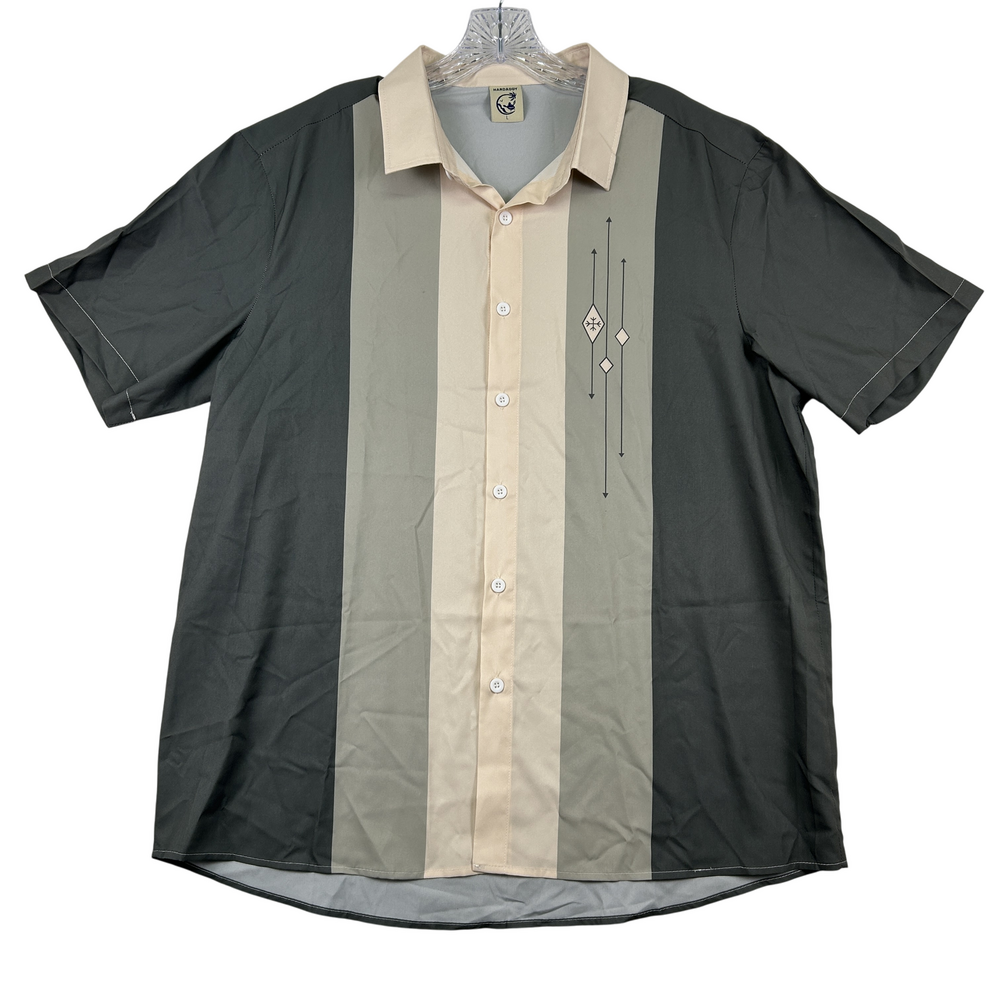 Hardaddy Shirt Mens Large Button-Up Striped Retro Short Sleeve Lightweight